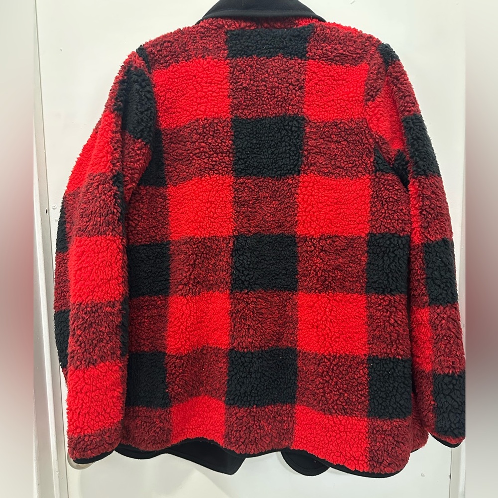 Sonoma Sherpa Plaid Open Front Fleece Jacket Sz XL - Picture 4 of 6